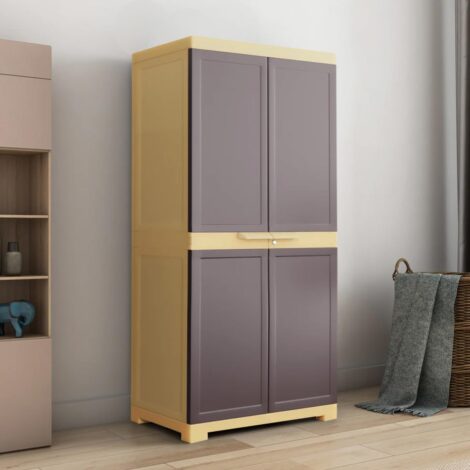 Nilkamal Freedom Big FMM Plastic Cabinet | 3-Year Warranty | 4-Shelf Storage Cupboard with Doors | Multi Organiser for Home, Wardrobe, and Kitchen | Clothes Rack, Shelves, Brown & Biscuit Colour