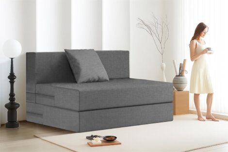 Rosebell Lightweight Easy 1-Person Sofa Cum Bed Jute Fabric- Washable Cover- Including Cushion - Size 3' X 6' Ft (Grey Color) Perfect for Home & Office for Guests